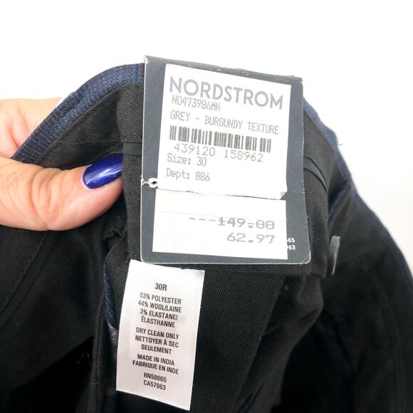 NORDSTROM Men's Tech Smart Dress Pants 30R Blue Check Trim Fit Textured NWT - Picture 6 of 8
